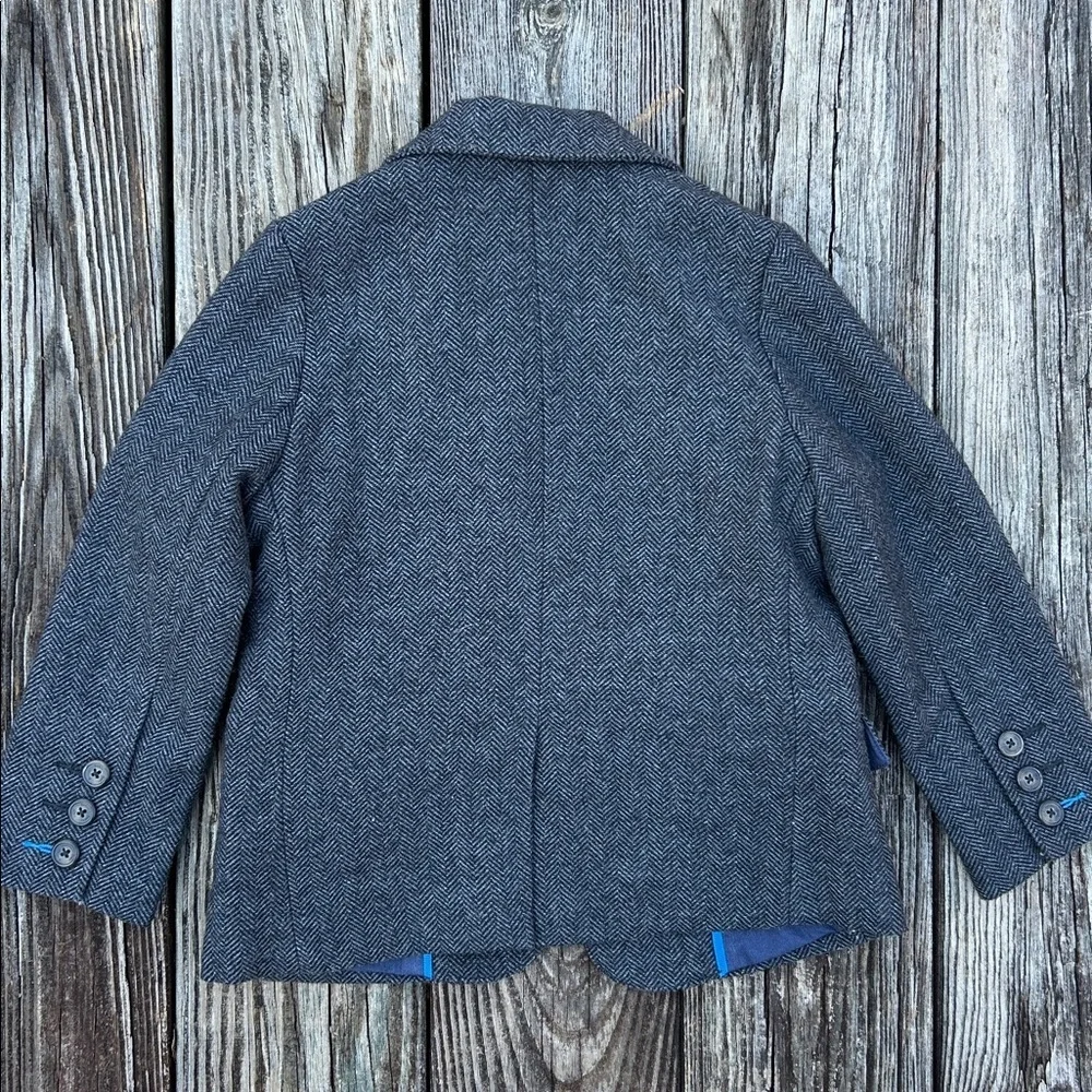 Boden Boys Gray Herringbone Blazer Jacket Blue Lined Size 4 5  school pictures